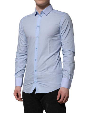 Blue Cotton GOLD Long Sleeves Men Dress Shirt