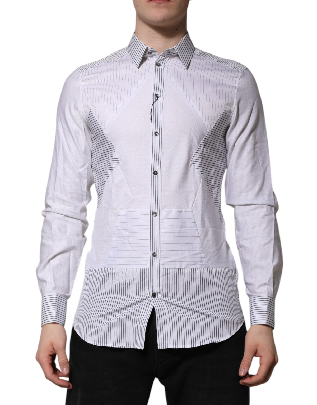 White Striped GOLD Long Sleeves Dress Shirt