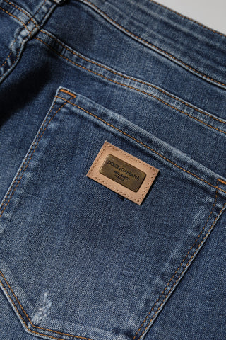 Blue Washed Cotton Low Waist Denim Jeans