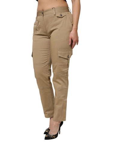 Brown Cotton Cargo Tapered Pants