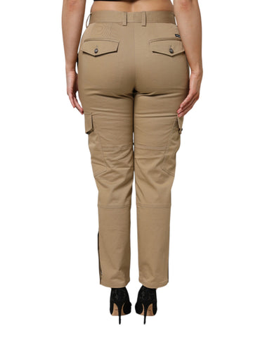 Brown Cotton Cargo Tapered Pants