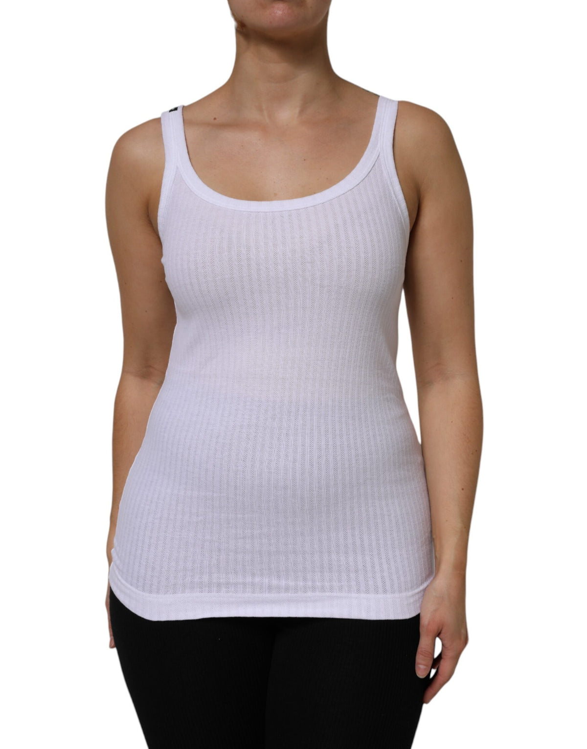 White Cotton Round Neck Sleeveless Tank Top