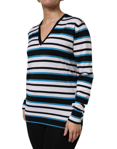 Multicolor Stripes Long Sleeves V-neck Top