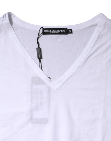 White Cotton Short Sleeves V-Neck Top T-shirt