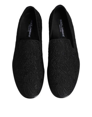 Black Jacquard Slip On Loafers Formal Shoes