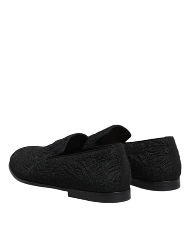 Black Jacquard Slip On Loafers Formal Shoes
