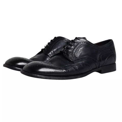 Dark Blue Leather Derby Wingtip Formal Shoes