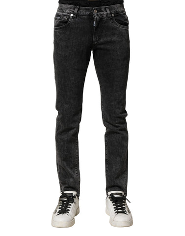 Black Washed Double Waistband Denim Jeans