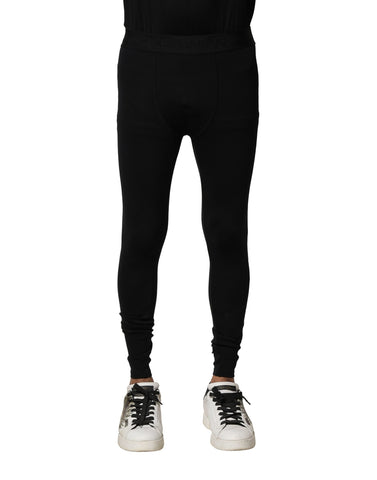Black Nylon Elastic Logo Men Leggings Pants