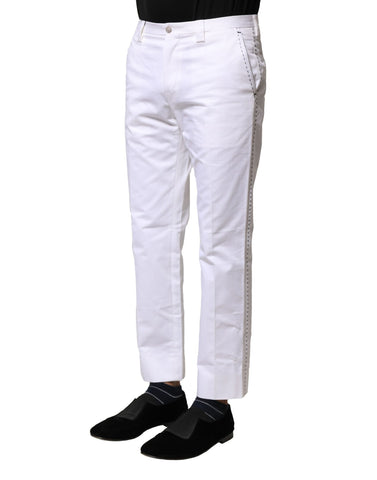 White Cotton Straight Logo Men Pants