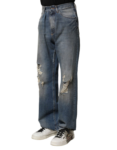 Blue Cotton Tattered Men Denim Jeans