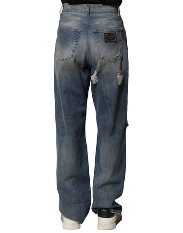 Blue Cotton Tattered Men Denim Jeans