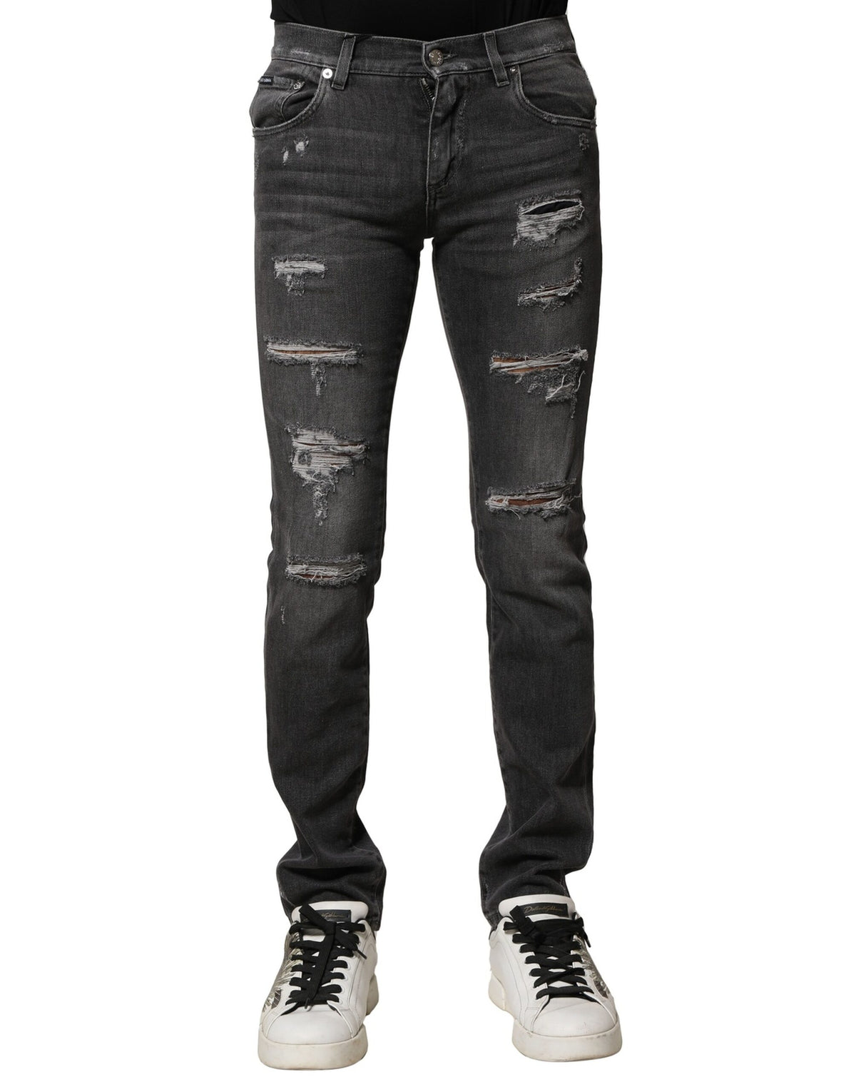 Black Washed Tattered Slim Fit Denim Jeans
