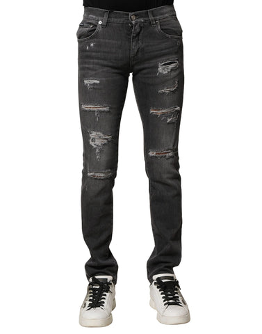 Black Washed Tattered Slim Fit Denim Jeans