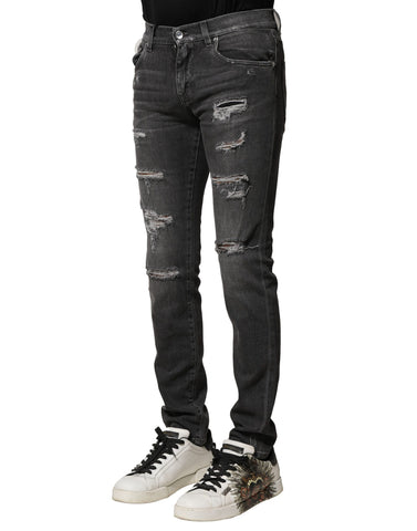 Black Washed Tattered Slim Fit Denim Jeans