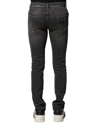 Black Washed Tattered Slim Fit Denim Jeans