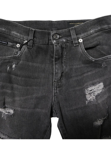 Black Washed Tattered Slim Fit Denim Jeans