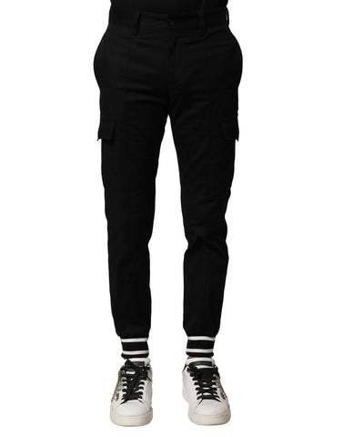 Black Cotton Cargo Joggers Men Pants