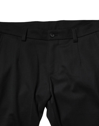 Black Wool Men Skinny Mid Waist Pants