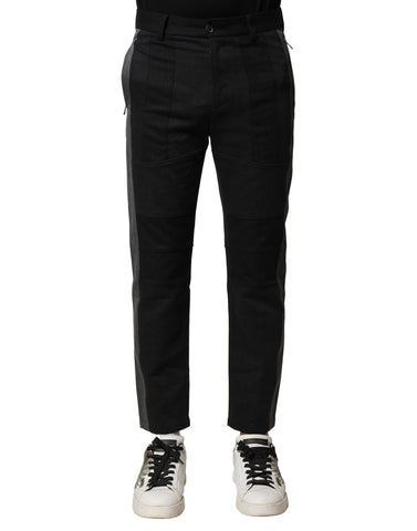 Black Gray Cotton Tapered Men Pants
