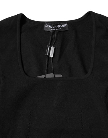 Black Square Neck Long Sleeves Pullover Top