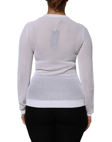 White Round Neck Long Sleeves Pullover Top