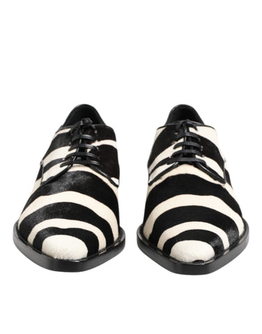 Black White Zebra Pony Fur Dress Shoes