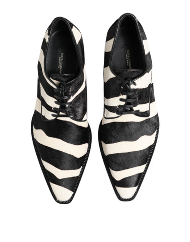 Black White Zebra Pony Fur Dress Shoes