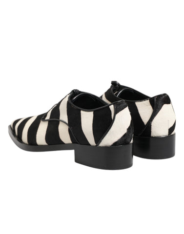 Black White Zebra Pony Fur Dress Shoes