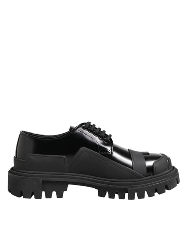 Black Patent Leather Trekking Derby Shoes