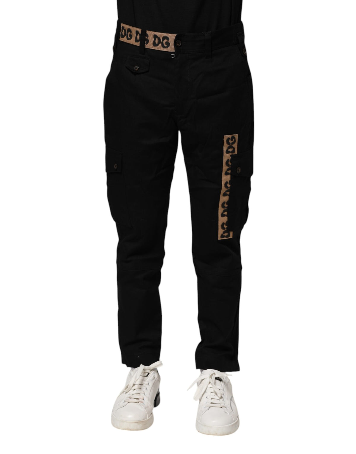 Black Cotton Cargo Casual Pants