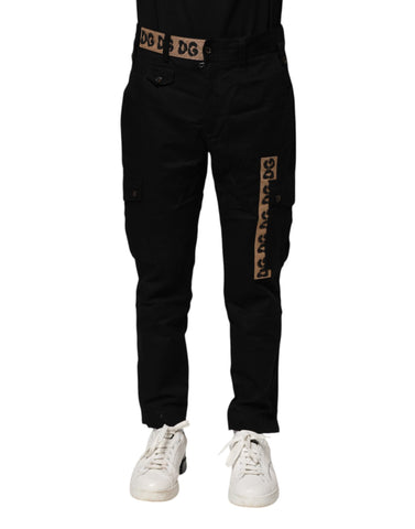 Black Cotton Cargo Casual Pants