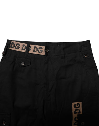 Black Cotton Cargo Casual Pants