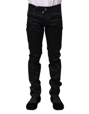 Black Cotton Skinny Mid Waist Pants