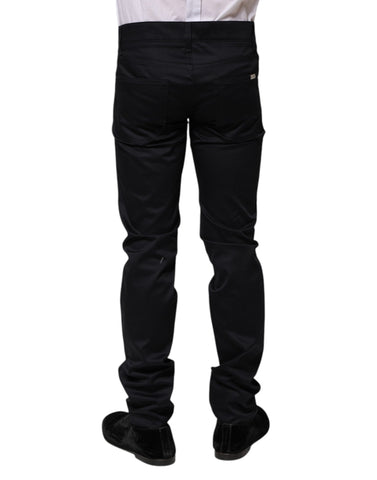 Black Cotton Skinny Mid Waist Pants