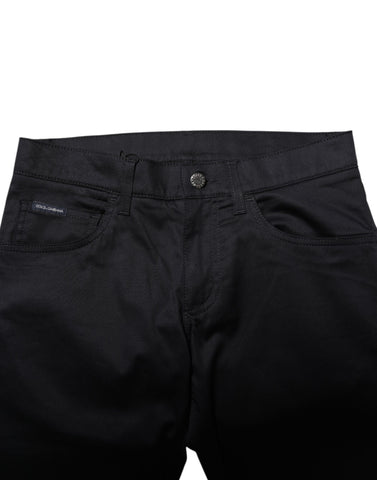 Black Cotton Skinny Mid Waist Pants
