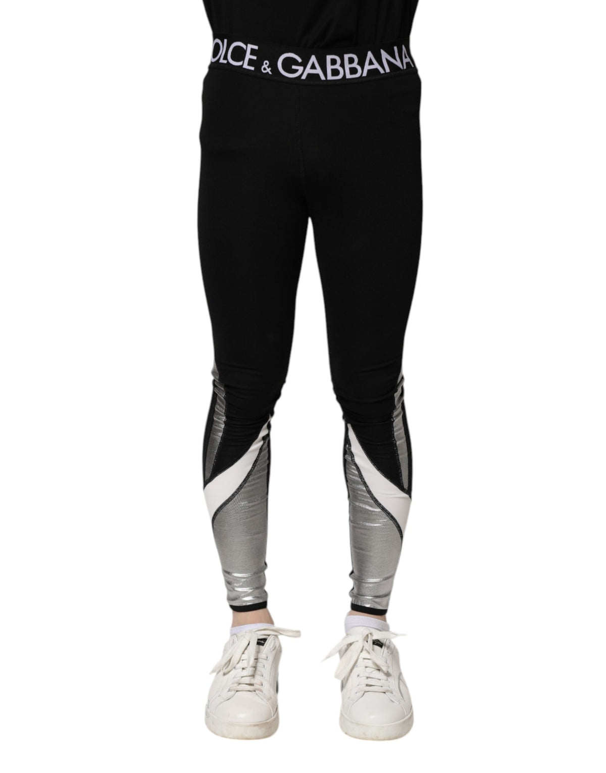 Black Silver Nylon Skinny Men Leggings Pants