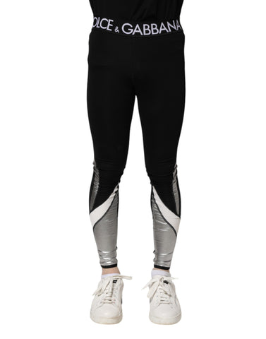 Black Silver Nylon Skinny Men Leggings Pants