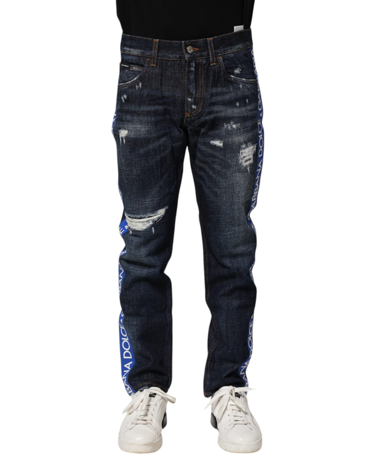 Dark Blue Tattered Skinny Denim Jeans