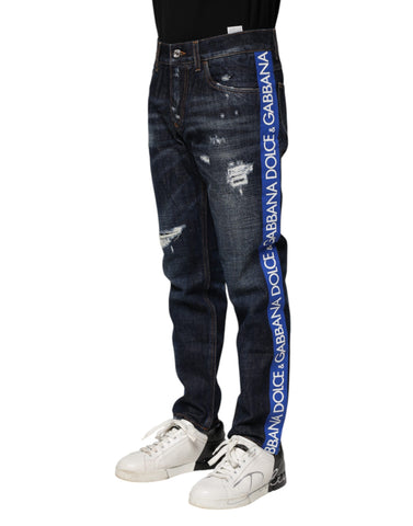 Dark Blue Tattered Skinny Denim Jeans