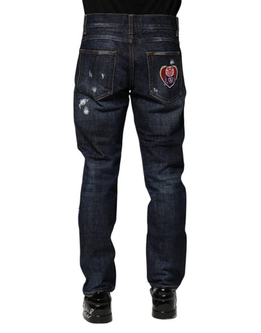 Dark Blue Tattered Skinny Denim Jeans