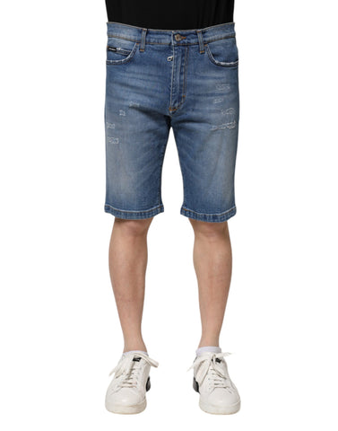 Blue Cotton Stretch Men Denim Bermuda Shorts