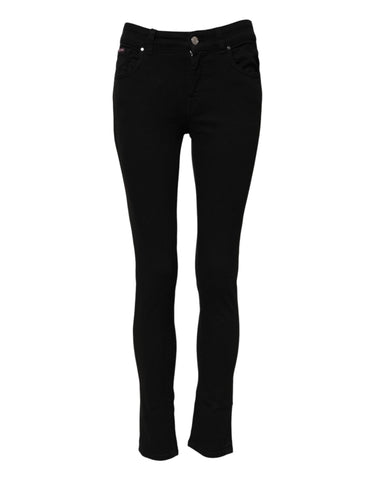 Black Skinny Cotton Mid Waisted Denim Jeans