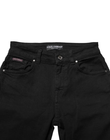 Black Skinny Cotton Mid Waisted Denim Jeans