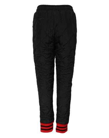 Black Quilted Mid Waist Jogger Pants