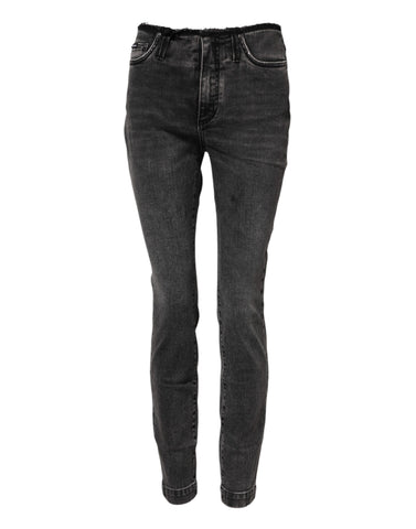 Gray Skinny Cotton Mid Waisted Denim Jeans