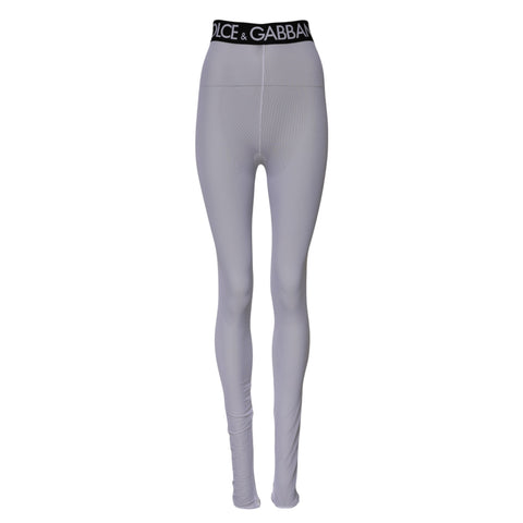 Gray Nylon DG Logo Mid Waisted Leggings Pants