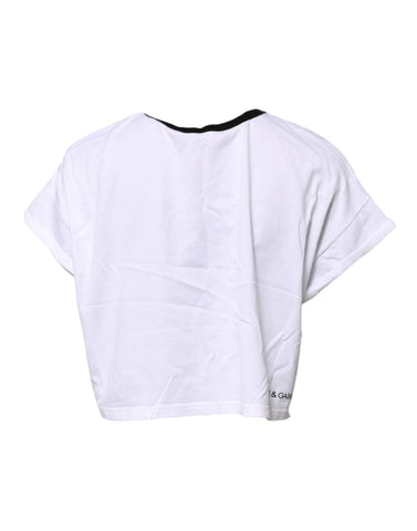 White Graphic Print Crew Neck Cropped T-shirt