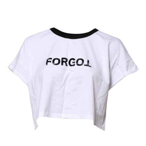 White Graphic Print Crew Neck Cropped T-shirt