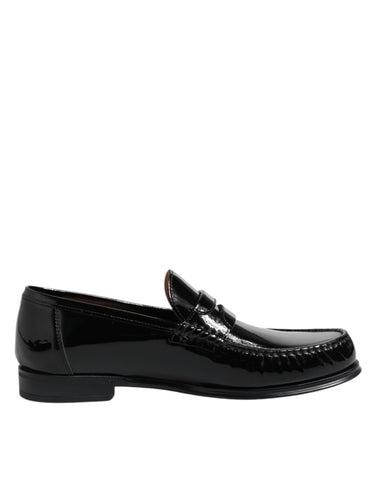 Black Leather Slip On Loafers Dress Shoes